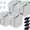 Large Flour Storage Container Bin 25lb, 4Pack Airtight Rice Storage Containers with Wheels Seal Locking Lid, BPA Free with Measuring Cup&Scoop for Flour, Rice, Grain(Green)