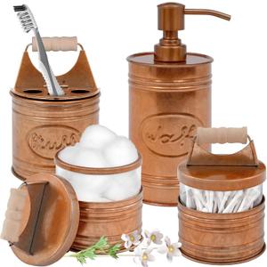 Autumn Alley Rustic Bathroom Accessories Set 4 - Copper Farmhouse Soap Dispenser, Toothbrush Holder, 2 Apothecary Jars Qtip Holder - Rustic Bathroom Decor  Farmhouse Bathroom Accessories Autumn Alley Rustic Bathroom Accessories Set 4 - Copper Farmhouse Soap Dispenser, Toothbrush Holder, 2 Apothecary Jars Qtip Holder - Rustic Bathroom Decor  Farmhouse Bathroom Accessories