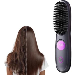 Go Brush Pro, 2026 Upgraded Go Brush Pro, Portable Straightener Brushs for Travel, Cordless Fast Heating Hair Straightener with LCD Temperature Display (Black)