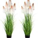 Vlorart 2 Pack Artificial 60" Greenery Floor Plants with Reed Flowers, Tall Fake Plant Potted, Faux Pampas Grass Plants for House Decorations, Lobby, Wedding, Garden Indoor Outdoor(Red Gradient)