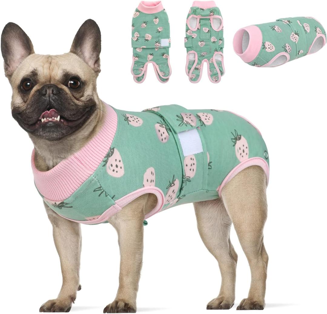 KOESON Recovery Suit for Dogs, Female Male Pet Surgery Onesie Post Spay Neuter, Professional Dog Abdominal Recovery Shirt with Pee Hole, Soft Surgical Bodysuit Anti-Licking, Strawberry L