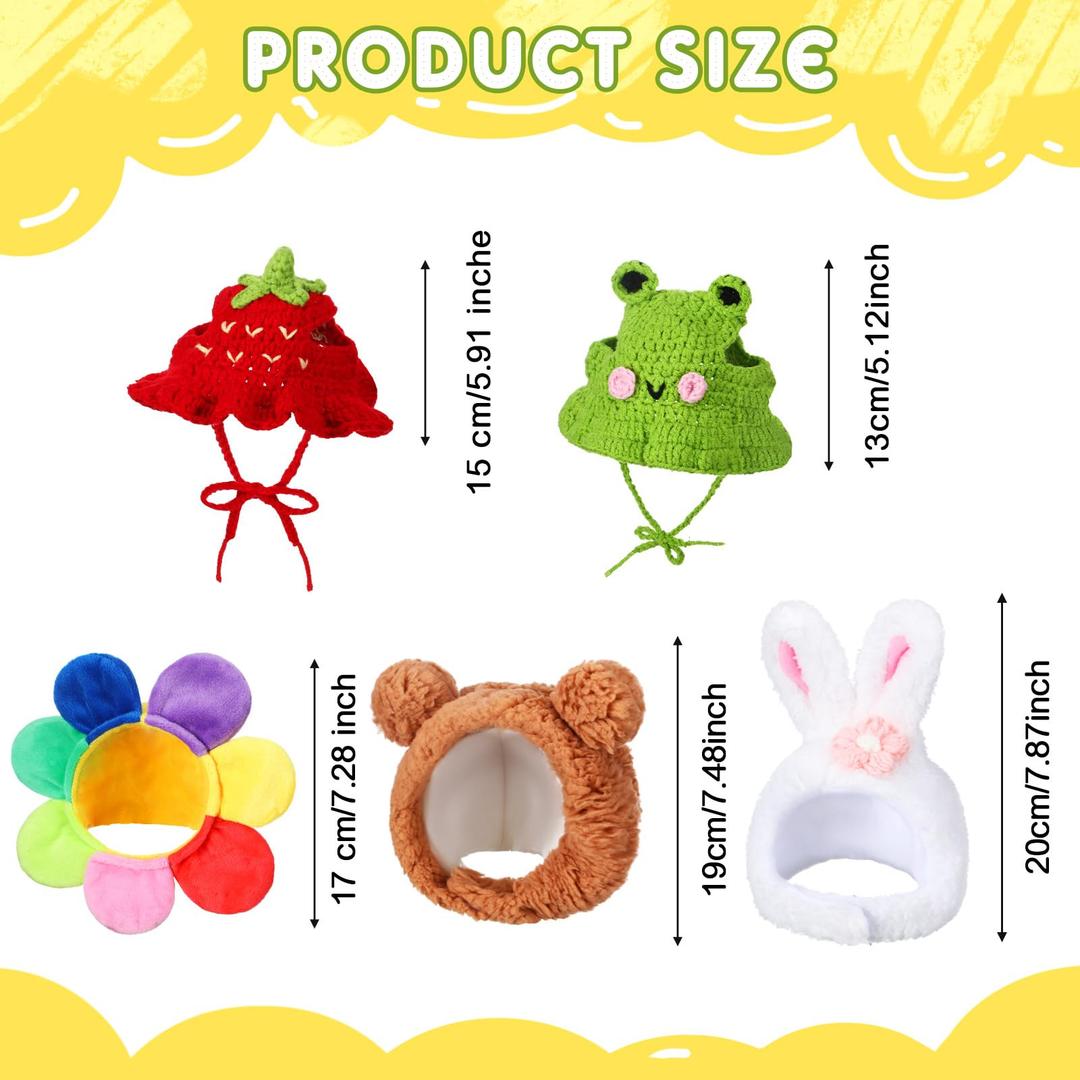 Weewooday 5 Pieces Cat Hats Costume Bunny Hat Outfit with Ears Small Dogs Kitten Puppy Party Costume Accessory Headwear(Vivid Style)