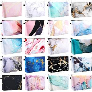 Dunzy 20 Pcs Makeup Bag Gifts for Women Bulk Canvas Cosmetic Bag with Zipper Pouch Waterproof Travel Pouch Toiletry for Mother Teacher Birthday Easter (Marble)