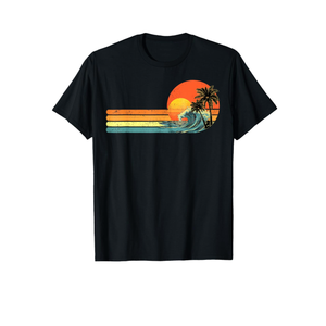 Retro Tropical Sunset Beach Palm Tree Vintage Summer T-Shirt, Size: XXL
