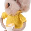 Primitives by Kathy Cool Coffee Dog Felt Collectible Critter, 4.75-Inch, Bichon Dog in Stylish Outfit with Coffee Mug & Gold Chain, Modern Pet-Themed Tiered Tray & Cafe Decor