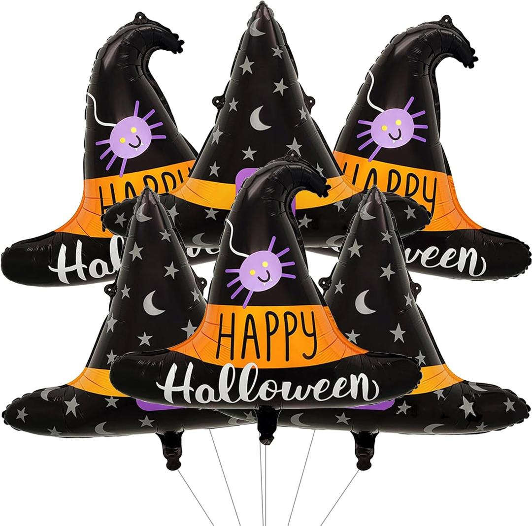 6 PCS Halloween Party Decorations, Cute Halloween Balloons, Wizard Hat, Witch Hat Foil Balloon, Witch Balloons for Girls Kids Birthday Baby Shower Masquerade Themed Party Decorations