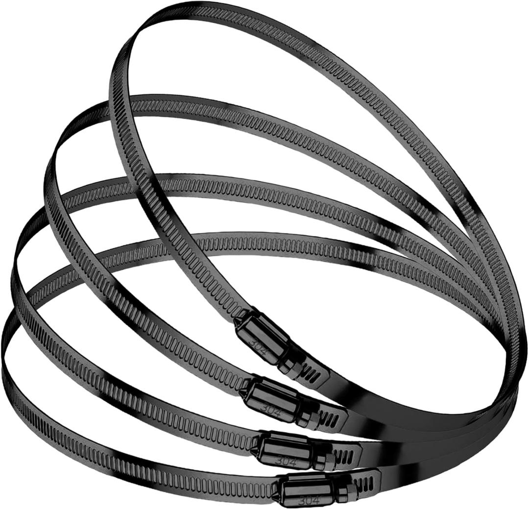 BOTTEN 4pcs Black Hose Clamp,5-6 Inch(130-152mm)304 Hose Clamps Stainless Steel Adjustable Worm Gear Hose Clamps Assortment Kit,radiator hose clamps fuel line clamps
