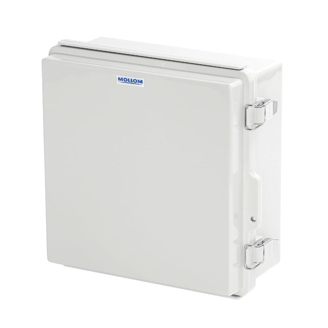 Mollom Outdoor Junction Box for Electrical Project Waterproof IP67 with Hinged Grey Cover, Stainless Steel Latch, Mounting Plate, and Wall Brackets(210x210x100mm | 8.3x8.3x3.9In)
