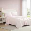 Laura Ashley - Queen Sheet Set, Crisp & Cool Cotton Percale Bedding with Deep Pockets, Lightweight for Year Round Comfort, Bed Sheets with Matching Pillowcases (Floral Toile Pink)