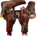 XONOR Halloween Severed Hands Feet Set Scary Bloody Broken Body Parts Halloween Props Decorations, 4 Pieces(Feet & Hands) (Black)