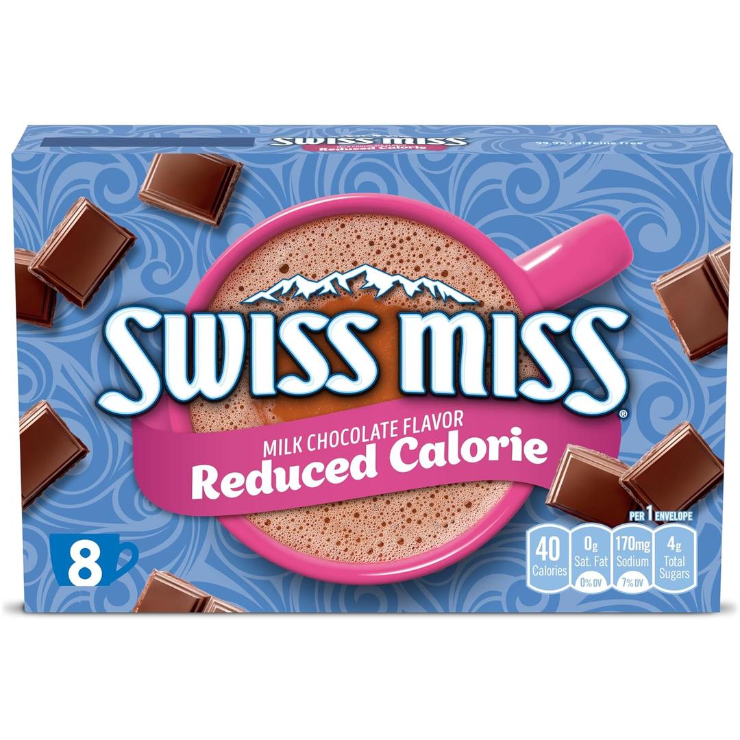 Swiss Miss Reduced Calorie Milk Chocolate Flavored Hot Cocoa Mix, Hot Cocoa Bar Supplies, 0.39 oz., 8-Count Envelopes (EXP 07/15/27)