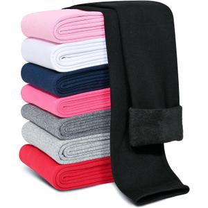 Kiiavoro Girls Fleece Lined Leggings Cotton Kids Winter Warm Leggings Thick Thermal Tights Pants 1 Pack, Black, Pink, Rose Red 7-8Y