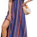 CUPSHE Women Backless Ruffle Summer Dress Halter Plunging V Smocked Waist Back Bow Tie Tiered Maxi Casual Beach Dresses