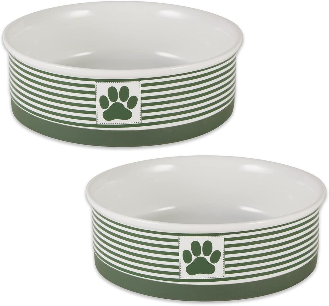 Bone Dry Paw & Patch Ceramic Pet Collection, Large Set, 7.5x2.4, Hunter Green, 2 Piece, 5742