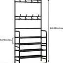 Coat Rack Shoe Rack With Storage Shelf Freestanding with 8 Hooks for Entryway Bedroom Closet 4 Tier, Black