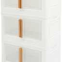 3 Tier Foldable Storage Cabinets, Stackable Storage Bins with Doors and Lids Closet Organizers and Storage with 4 Wheels Collapsible Plastic Storage Bins for Bedroom Dorm Home 25.6*14.9*40.9in