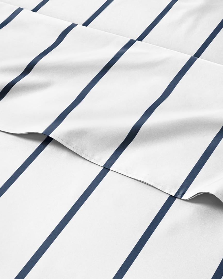 Striped Sheets - Navy Blue & White Striped Sheets - 1 Flat & 1 Fitted & 2 Pillowcases w/ Deep Pockets  Wrinkle & Fade Free - Soft, Breathable & Cooling  Luxury Pinstripe Bedding - King Size Bed Set