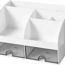 Tabletop Organizer Drawer Storage Box for Office and Home Indoor Organizer for Stationery and Gadgets and Practical Design for Neat and Orderly Spaces (White)