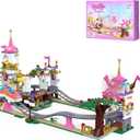 2 in 1 Castle Roller Coaster Building Set, 749 Pcs STEM Amusement Park Construction Kit for Kids, Pink Playground Blocks Birthday Gift Toys for Girls Ages 6 8-12