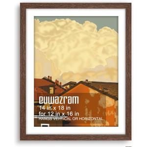 Solid Wood 14x18 Frame - Single Frame, Rustic Walnut 14 x 18 Poster Frame with Mat for 12x16, Picture Frames for Artwork, Puzzles, Photos and Movie Posters