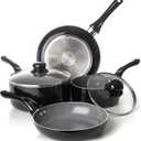Moss & Stone 6 Pcs Black Nonstick Cookware Set, Pots And Pans Set Non stick With Glass Lid, Induction Cookware, Stay-Cool Handle PTFE/PFOA Kitchen Pots 6-Piece with Frying Pans & Saucepan