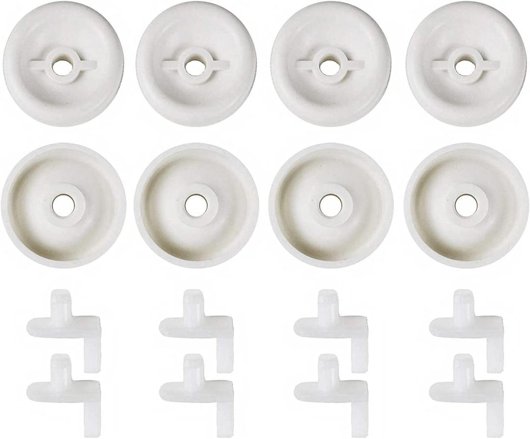 (8 Pack) Exact Replacement Dishwasher Dishrack Rollers and Studs - Lower Rack Wheel Kit Compatible with GE, Kenmore, and Hotpoint Dishwashers Part Number WD35X21038