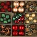 DecorbyHannah Mini Christmas Ornaments Set, 45ct Small Gingerbread Christmas Tree Decorations, Assorted Tiny Red Green Gold Shatterproof Plastic Decorative Hanging Ball Bulk for Xmas Home Table Decor