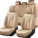 Automotive Seat Covers, Beige Car Seat Cover Full Set, Luxury Faux Nappa Leather Automotive Seat Protectors, Car Seat Cushions Universal Fit for Most Sedans SUVs Trucks - Beige