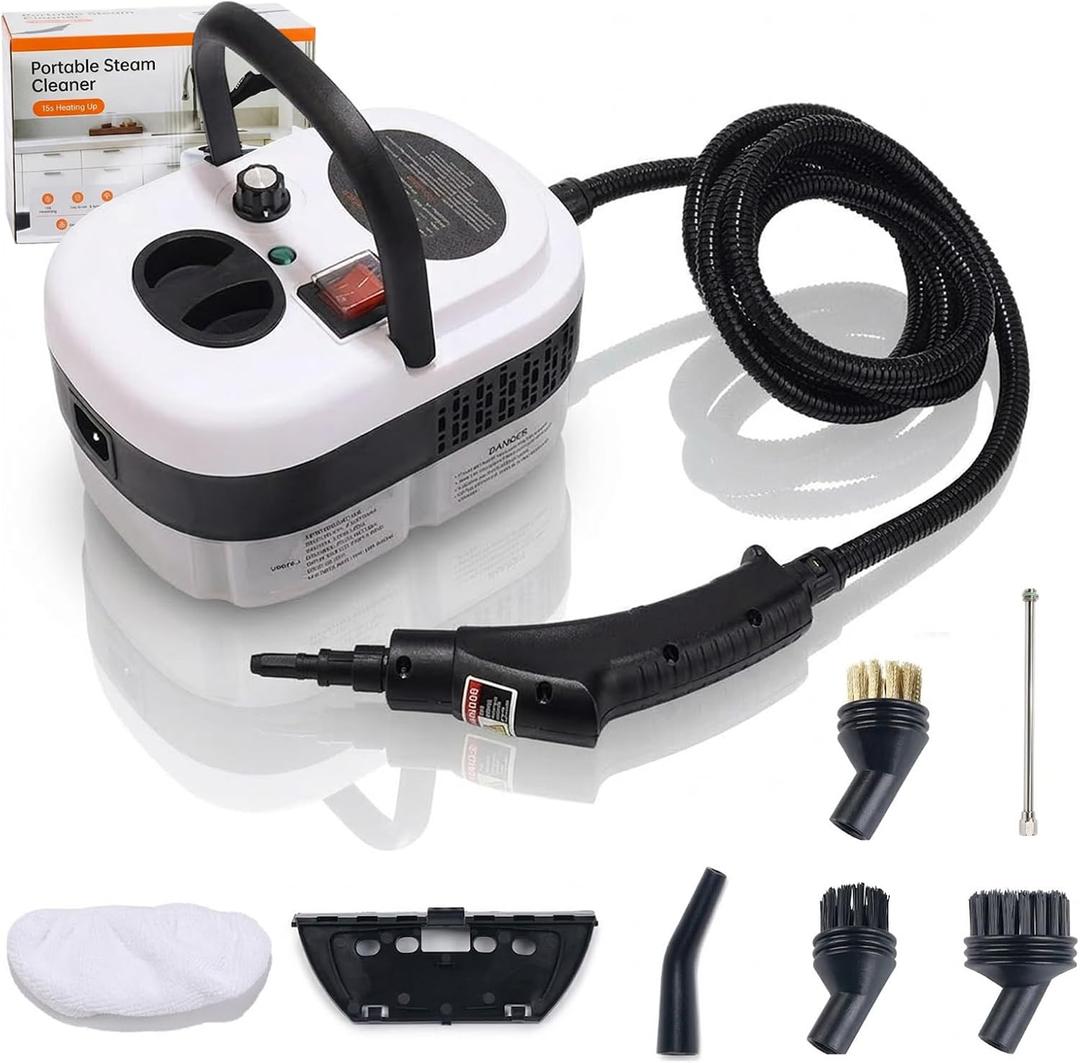 Pressurized Handheld Steam Cleaner, 221F High-Temp Steamer for Deep Cleaning, Chemical-Free for Pets & Kids, 10-Piece Accessory Kit for Car, Couch, Grout, Tile & Floor