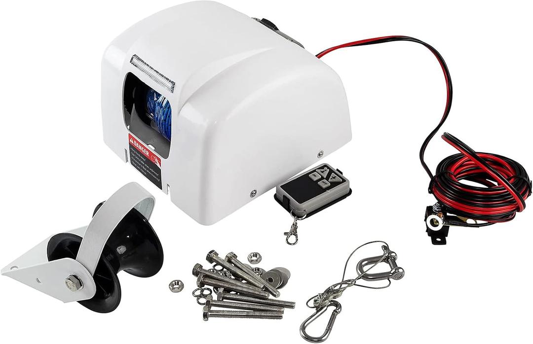 Electric Anchor Winch,Marine Anchor Winch Saltwater Boat Anchor Windlass Kit with Wireless Remote Control,Anchors Up to 45 LBS, Heavy Duty Towing Winches for Fishing Boat Pontoon Boat (45LBS, White)