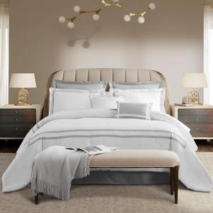 Wonderful White Comforter Set Queen,8-Piece Hydro-Brushed Wooly Feel Hotel Style Modern Luxury Bedding Comforter Set with Matching Fitted Sheet,Flat Sheet,Pillow Sham,Decor Pillows for All Season