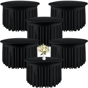 Preboun 6 Pack 5 Ft/ 60 Inch Spandex Round Tablecloths Wrinkle Free Stretchy Round Table Clothes for Round Table Tablecloth with Skirt for Party Wedding Home Decoration Parties Banquet (Black)
