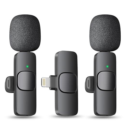 Wireless Mini Microphone for iPhone 14 Below - Bluetooth Lapel Mic for Video Recording - Clip on Phone Microphones for YouTube Tiktok((2 in 1) for Lightning)