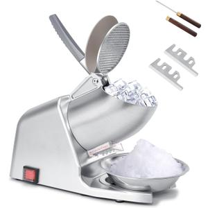 Dual Blade Ice Shaver Machine, 143 lbs/hr, 300W Electric Ice Crusher Machine with Ice Pick for Home and Commercial Use, ETL-Listed, Blue