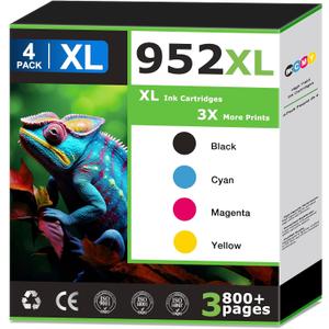 952XL Ink Cartridges Replacements for HP 952 Ink Cartridges Combo Pack (4 Pack), Compatible with HP OfficeJet Pro 7740 8710 8715 8720 8725 8730 Printers, 952 Black and 952 Color (Cyan Magenta Yellow)