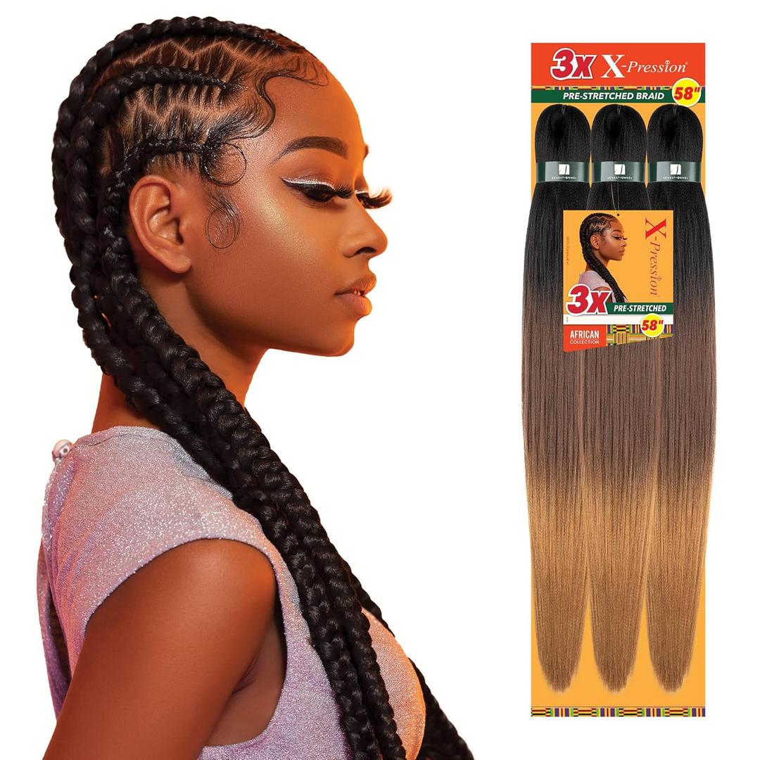 Sensationnel Xpression prestretched braiding hair - 3x xpression 58-inch kanekalon flame retardant smooth yaki braid - 3x x-pression 58 inch (1 pack, 1 JETBLACK)