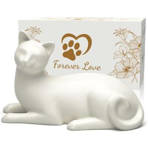 Lying Cat Cremation Urn for Cats, White Ceramic Pet Memorial Urn for Cat Ashes, Keepsake Urn for Loss of Beloved Cat, Cat Remembrance Gift, White