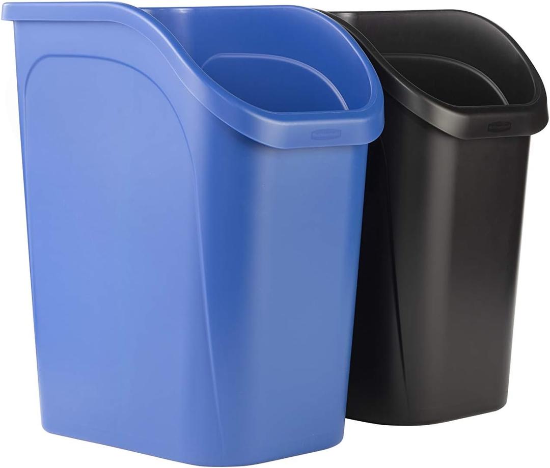 2 x Rubbermaid Undercounter Small Trash Can, 2 Pack Blue and Black for Recycling/Waste, 9.4-Gallon, Fits under Sink/Desk/Cabinet for use in Kitchen/Bathroom/Office