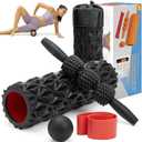 5 in1 Foam Roller Set, Trigger Point Foam Roller, Massage Roller Stick, Massage Ball, Resistance Band for Deep Muscle Massage Pilates Yoga,Fitness Exercise for Whole Body (Pure Black)
