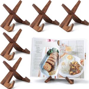 Wenqik 6 Pcs Cookbook Stand for Kitchen Recipe Book Holder Wooden Plate Picture Stand for Display Cook Book Holder for Kitchen Counter(Brown,6.5 Inch)