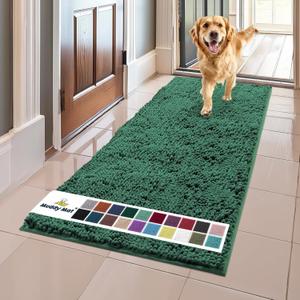 Muddy Mat Shown on TV  Super Absorbent Microfiber Dog Door Mat for Muddy Paws, Non-Slip Washable Pet Rug, Quick Dry Chenille Entryway Carpet, Machine Washable Indoor Outdoor mat, Dark Green 59"x24"