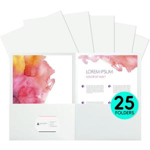 25Pcs White File Folders with Pockets and Business Card Holder,2 Pocket Folders for School,Home or Office,Durable Heavy Duty File Folders