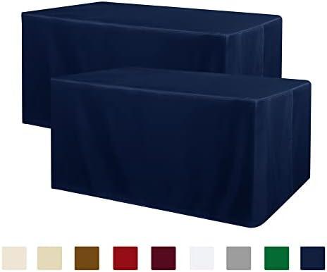 Obstal 2 Pack Table Clothes for 4 Foot Rectangle Tables - Water Resistant Washable Fabric Polyester Rectangle Table Cover Protector for Wedding, Banquet and Trade Shows, 48L x 24W x 30H Inches, Navy