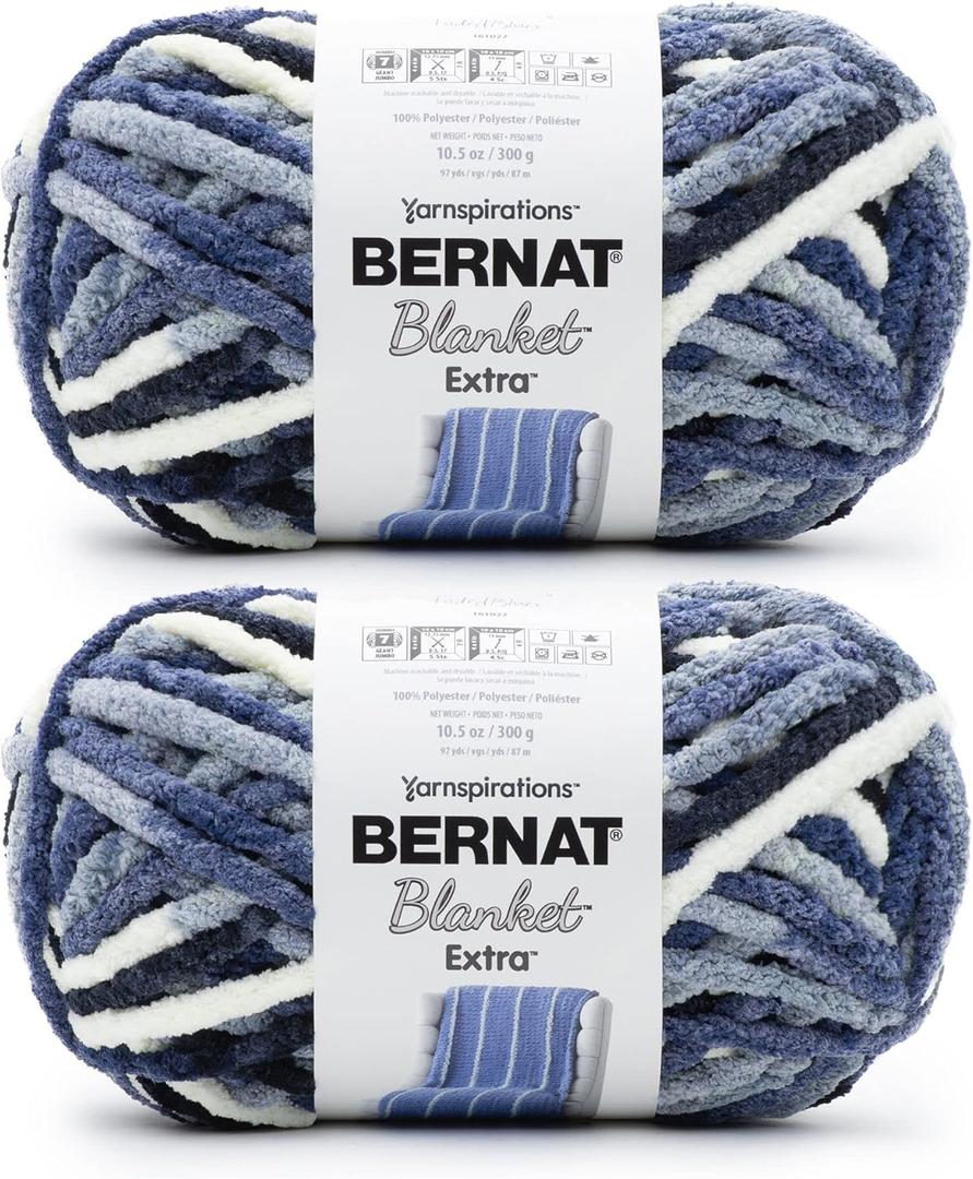 Bernat Blanket Extra Faded Blues Yarn - 2 Pack of 300g/10.5oz - Polyester - 97 Yards - Knitting/Crochet