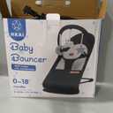 HKAI Baby Bouncer, Portable Baby Bouncer Seat for Babies 0-18 Months, 100% Cotton Fabrics, 3 Modes of use with Rocker and Stationary Options, Infant Rocker Chair with Hanging Toys-Dark Grey