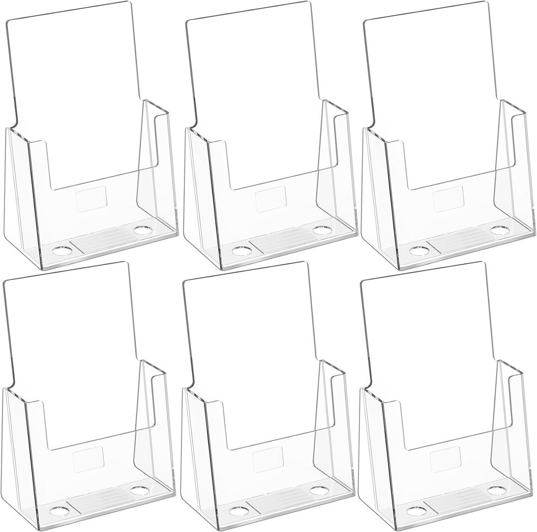 MaxGear Acrylic Brochure Holder 6 x 9 Inches, Clear Plastic Countertop Literature Holders, Bi-fold Flyer Display Stand for Pamphlets, Booklets, Magazines, Menus, Multi Purpose Organizer, 6 Pack