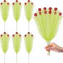 10 Pcs Christmas Tree Topper - 17" Christmas Tree Picks and Sprays Lime Green Curly Stems with Red Ball Artificial Xmas Decorations for Vase Fillers Wreath Home Party Holiday Docor