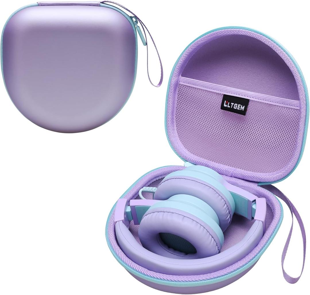 Kids Headphones Case Compatible with iClever BTH12 / HS19 / BTH26 / JoySpark-T5 / Candy Bila BH03 / EarFun/IMYB/MIDOLA MD-B01 / noot Products Foldable Kids Headphones, Purple+Green Edge (Case Only)