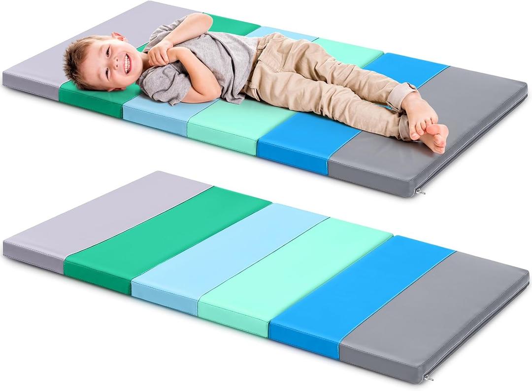 Wesiti Folding Nap Mats for Daycare Preschool, 3 Section Folding Rest Mats Sleeping Kids Toddler Nap 1.57 Inch Foam Thick, School Kindergarten Classroom Supplies
