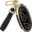 Lucrum Compatible with Hyundai Key Fob Cover & Leather Keychain, Keyfob Case for Santa Fe, Sonata, Tucson, Grandeur, Ioniq 6, KONA, Elantra - For 7 Button Remote (2022-2025) - Black and Gold